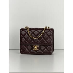 Chanel Quilted Mini Flap Bag Burgundy Lambskin NFC